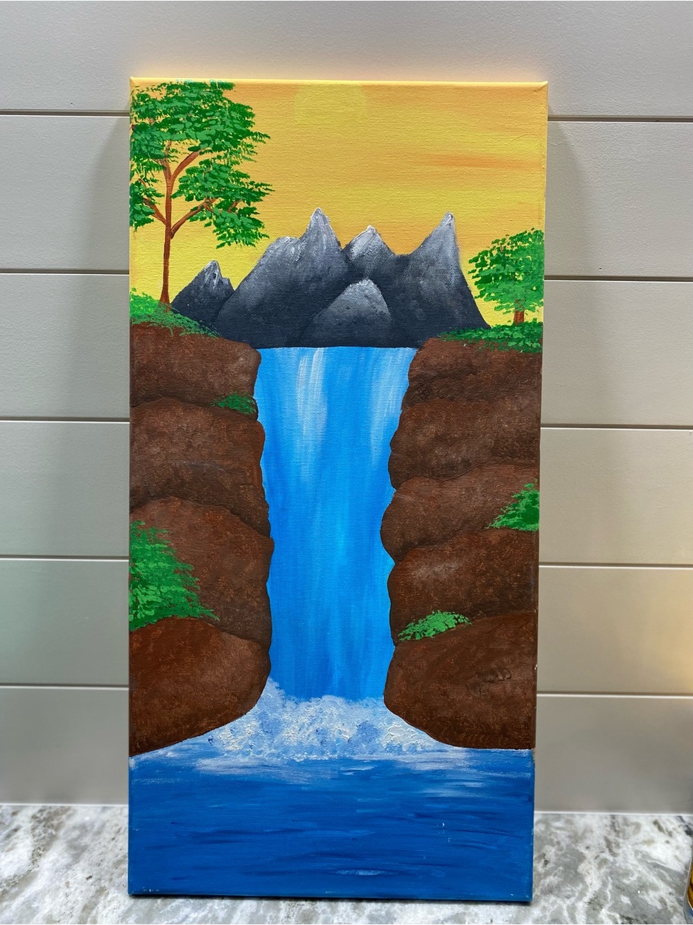 Serene Waterfall Canvas Art - Blue, Brown, Green
